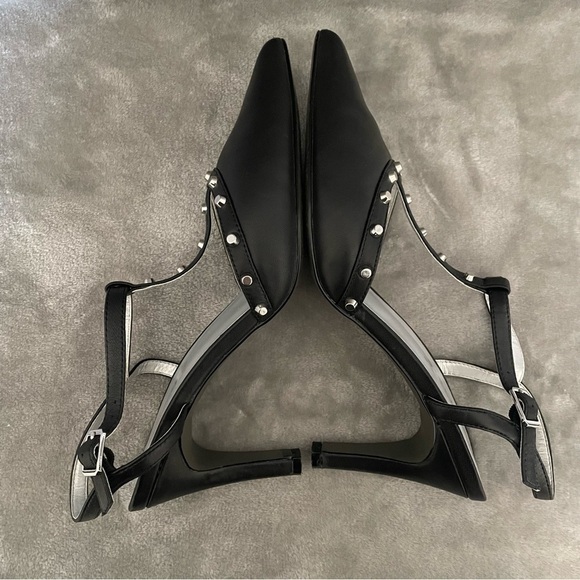 David Tate Valencia Black Kid Studded Black Slingback Leather Pumps Heels Size 9 - Picture 5 of 11